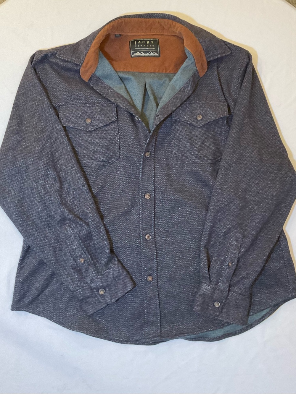 Jachs Navy Shacket with Brown Contrast Collar